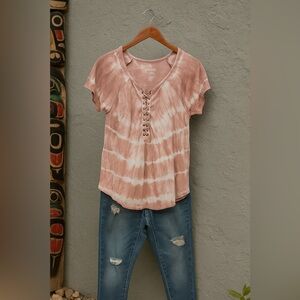 American Eagle Outfitters Soft & Sexy Tie Dye Pink Tunic Large Women AEO T 1977